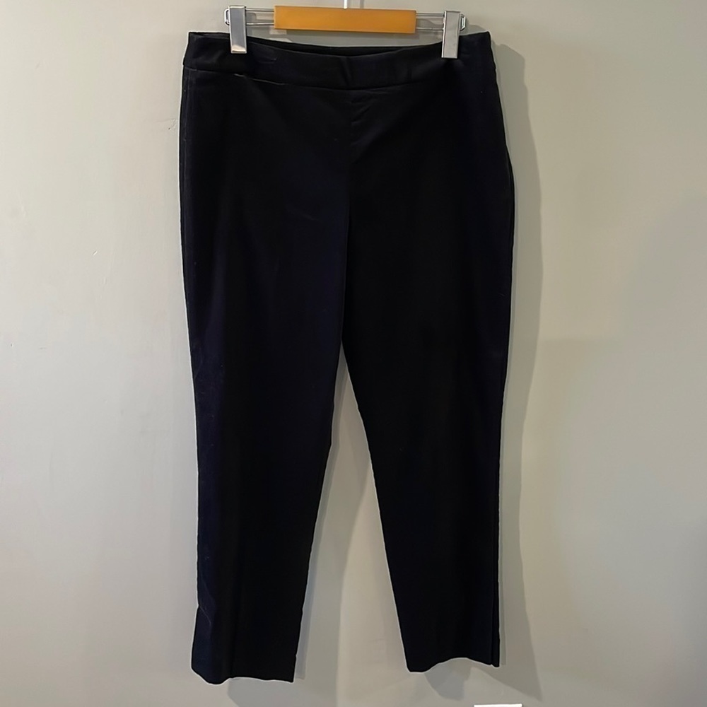 W's NWOT Talbots Petite Black Velvet Texture Flat Front Ankle Slit Pant Size 10P